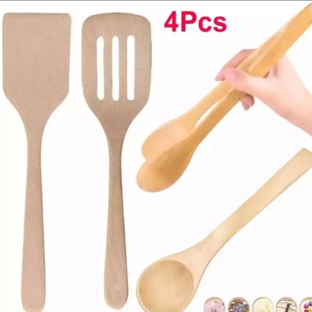  4 Pcs Bamboo Kitchen Spoon & Turner

